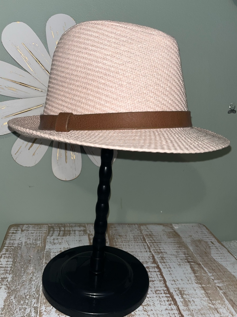 Classic Straw Fedora with Brown Band - Blush Color
